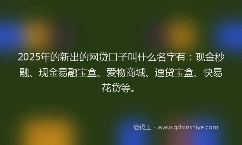 2025年的新出的网贷口子叫什么名字有：现金秒融、现金易融宝盒、爱物商城、速贷宝盒、快易花贷等。