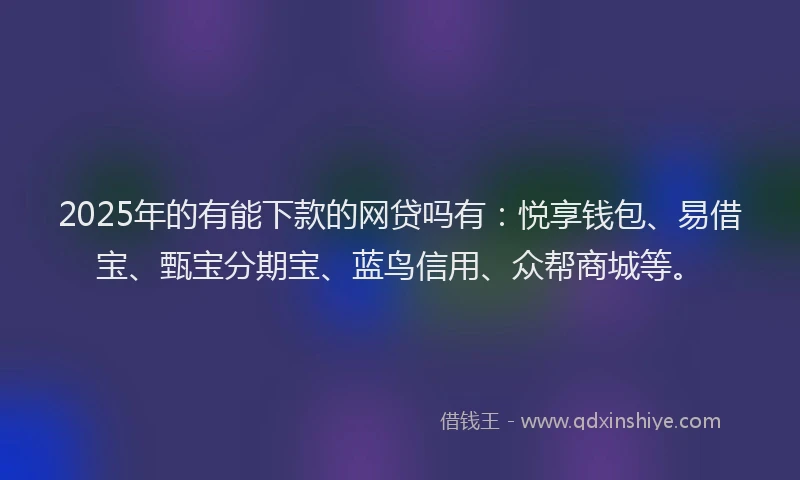 2025年的有能下款的网贷吗有：悦享钱包、易借宝、甄宝分期宝、蓝鸟信用、众帮商城等。