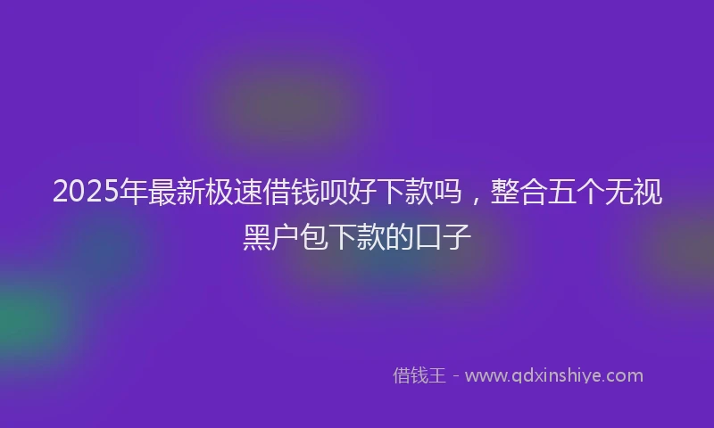 2025年最新极速借钱呗好下款吗，整合五个无视黑户包下款的口子