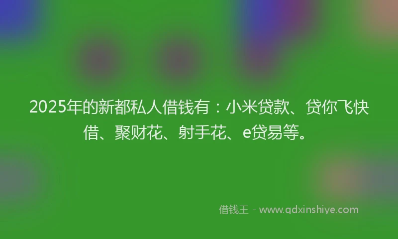 2025年的新都私人借钱有：小米贷款、贷你飞快借、聚财花、射手花、e贷易等。
