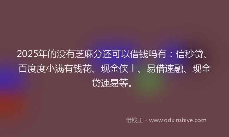 2025年的没有芝麻分还可以借钱吗有：信秒贷、百度度小满有钱花、现金侠士、易借速融、现金贷速易等。