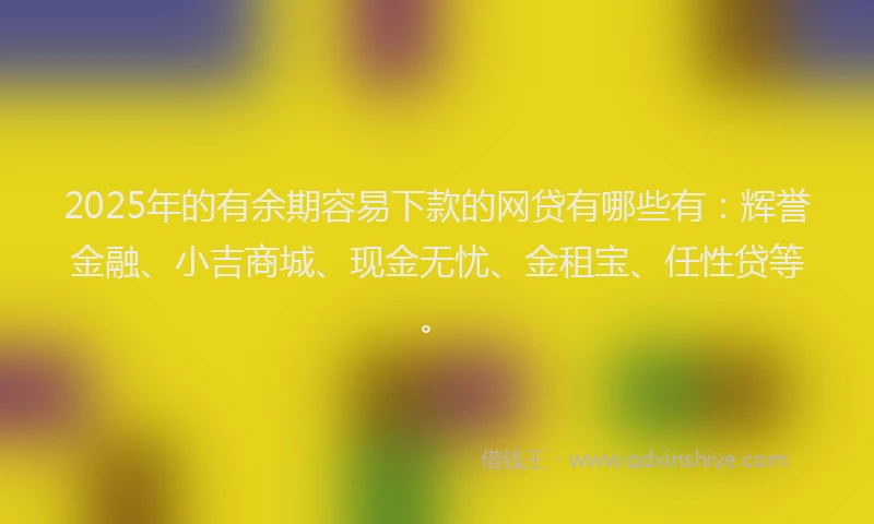 2025年的有余期容易下款的网贷有哪些有：辉誉金融、小吉商城、现金无忧、金租宝、任性贷等。