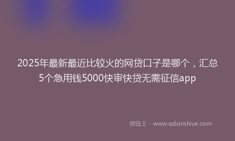 2025年最新最近比较火的网贷口子是哪个，汇总5个急用钱5000快审快贷无需征信app