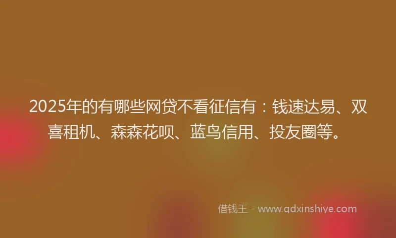 2025年的有哪些网贷不看征信有：钱速达易、双喜租机、森森花呗、蓝鸟信用、投友圈等。