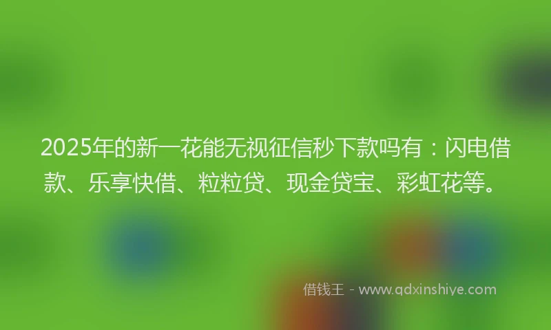 2025年的新一花能无视征信秒下款吗有：闪电借款、乐享快借、粒粒贷、现金贷宝、彩虹花等。