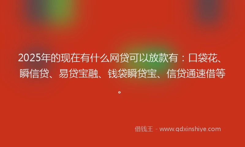 2025年的现在有什么网贷可以放款有：口袋花、瞬信贷、易贷宝融、钱袋瞬贷宝、信贷通速借等。