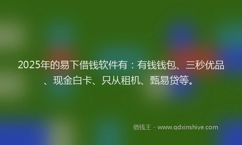 2025年的易下借钱软件有：有钱钱包、三秒优品、现金白卡、只从租机、甄易贷等。