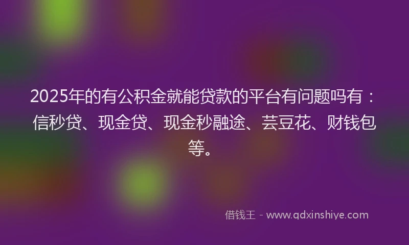 2025年的有公积金就能贷款的平台有问题吗有：信秒贷、现金贷、现金秒融途、芸豆花、财钱包等。