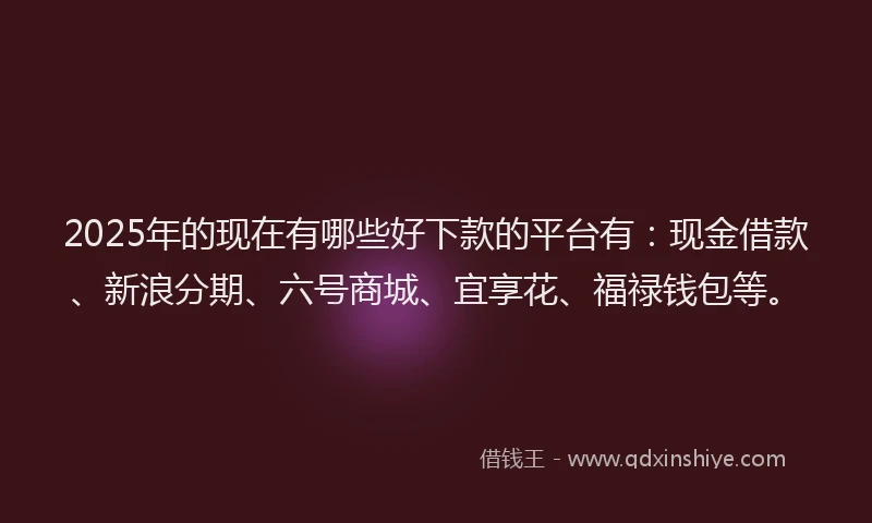 2025年的现在有哪些好下款的平台有：现金借款、新浪分期、六号商城、宜享花、福禄钱包等。