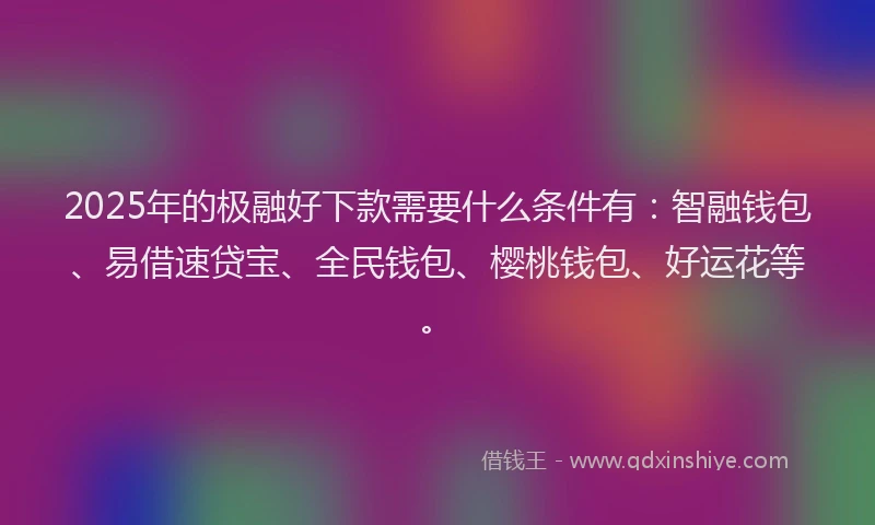 2025年的极融好下款需要什么条件有：智融钱包、易借速贷宝、全民钱包、樱桃钱包、好运花等。