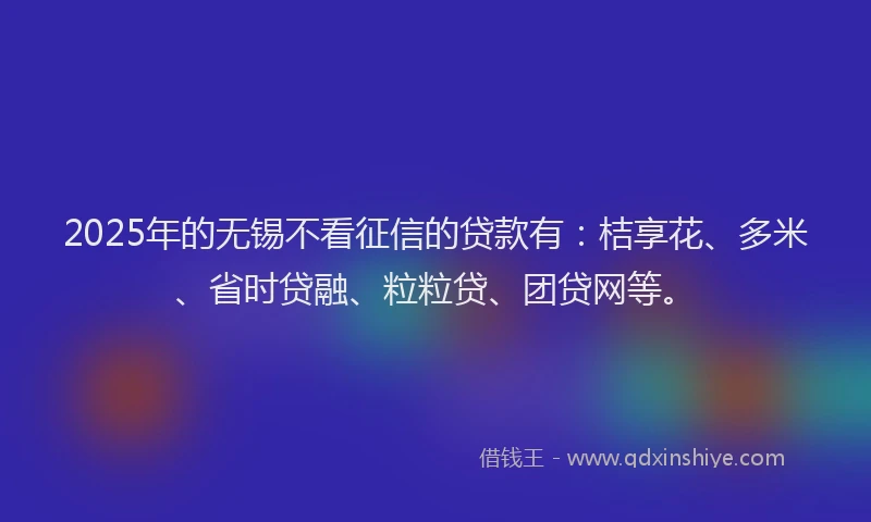 2025年的无锡不看征信的贷款有：桔享花、多米、省时贷融、粒粒贷、团贷网等。
