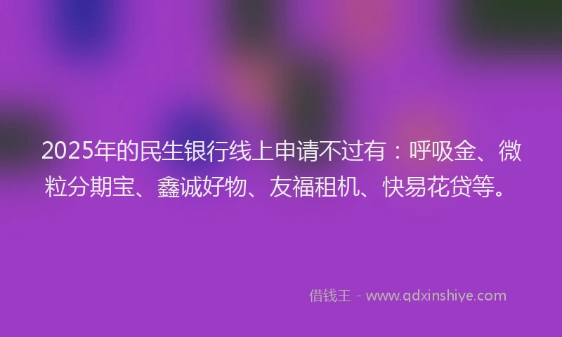 2025年的民生银行线上申请不过有：呼吸金、微粒分期宝、鑫诚好物、友福租机、快易花贷等。