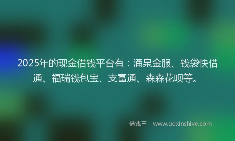2025年的现金借钱平台有：涌泉金服、钱袋快借通、福瑞钱包宝、支富通、森森花呗等。