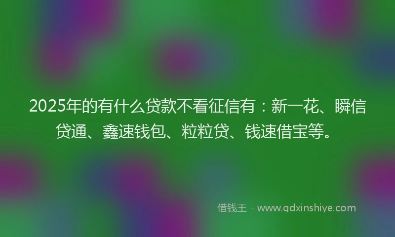 2025年的有什么贷款不看征信有：新一花、瞬信贷通、鑫速钱包、粒粒贷、钱速借宝等。