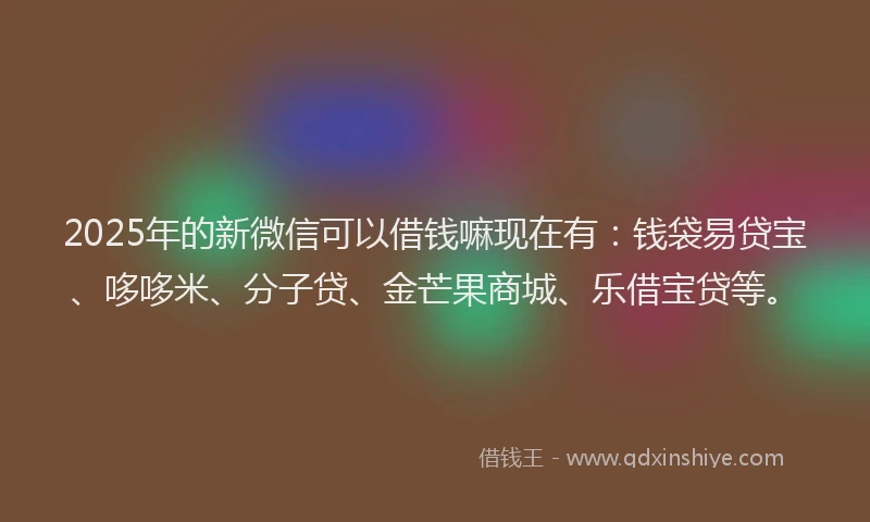 2025年的新微信可以借钱嘛现在有：钱袋易贷宝、哆哆米、分子贷、金芒果商城、乐借宝贷等。