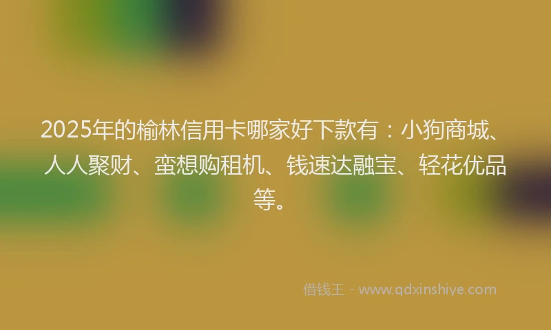 2025年的榆林信用卡哪家好下款有：小狗商城、人人聚财、蛮想购租机、钱速达融宝、轻花优品等。