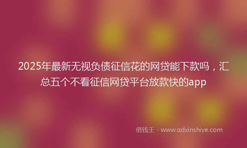 2025年最新无视负债征信花的网贷能下款吗，汇总五个不看征信网贷平台放款快的app