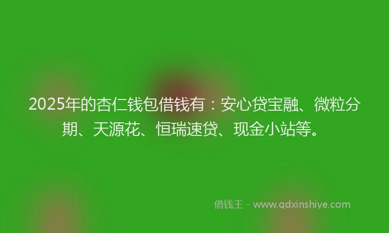 2025年的杏仁钱包借钱有：安心贷宝融、微粒分期、天源花、恒瑞速贷、现金小站等。