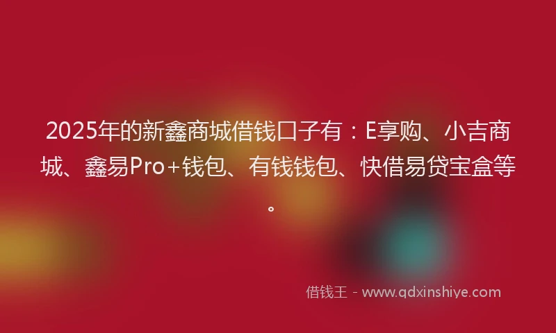 2025年的新鑫商城借钱口子有：E享购、小吉商城、鑫易Pro+钱包、有钱钱包、快借易贷宝盒等。
