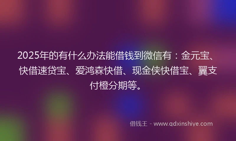 2025年的有什么办法能借钱到微信有：金元宝、快借速贷宝、爱鸿森快借、现金侠快借宝、翼支付橙分期等。