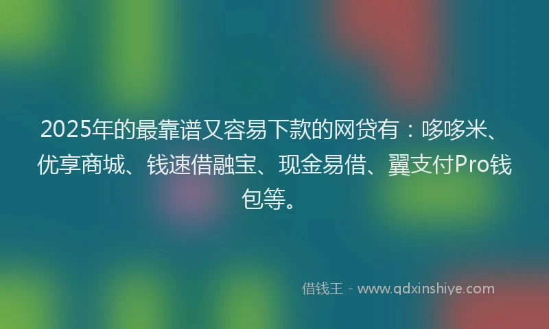 2025年的最靠谱又容易下款的网贷有：哆哆米、优享商城、钱速借融宝、现金易借、翼支付Pro钱包等。