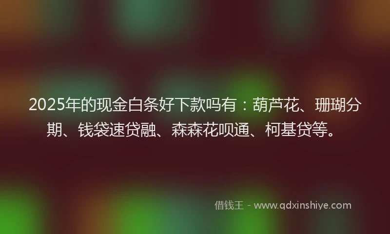 2025年的现金白条好下款吗有：葫芦花、珊瑚分期、钱袋速贷融、森森花呗通、柯基贷等。
