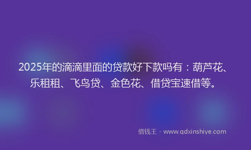 2025年的滴滴里面的贷款好下款吗有：葫芦花、乐租租、飞鸟贷、金色花、借贷宝速借等。