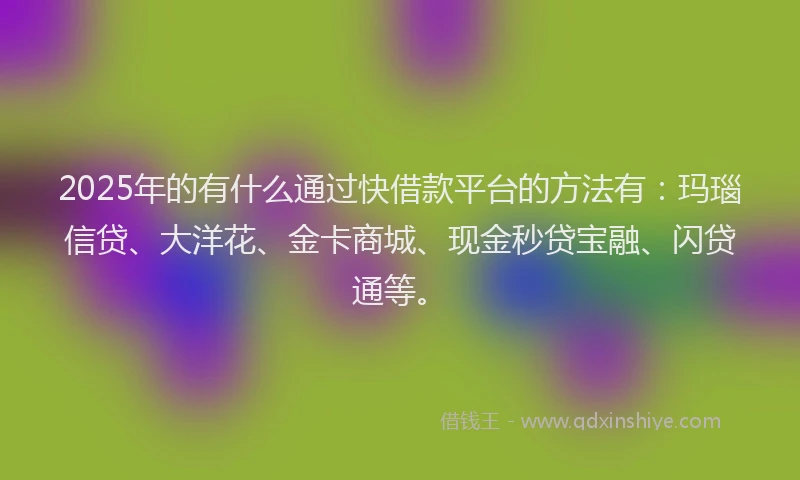 2025年的有什么通过快借款平台的方法有：玛瑙信贷、大洋花、金卡商城、现金秒贷宝融、闪贷通等。