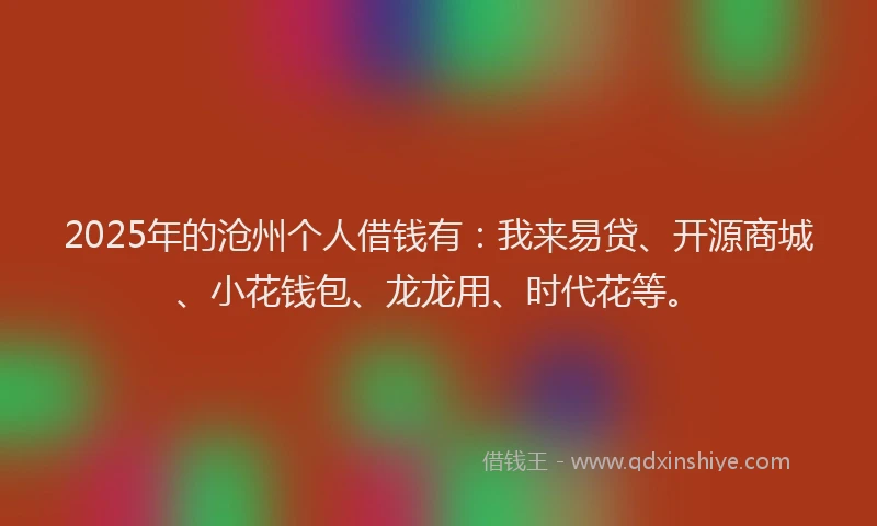 2025年的沧州个人借钱有：我来易贷、开源商城、小花钱包、龙龙用、时代花等。