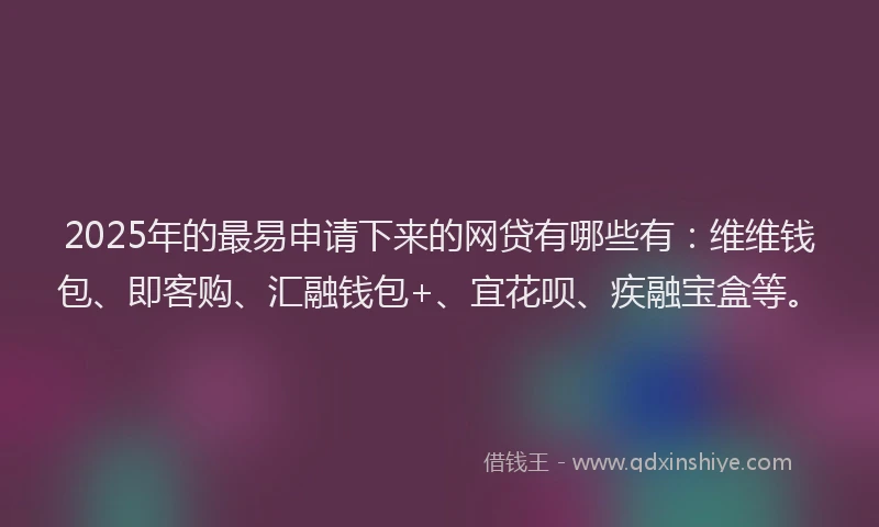 2025年的最易申请下来的网贷有哪些有：维维钱包、即客购、汇融钱包+、宜花呗、疾融宝盒等。