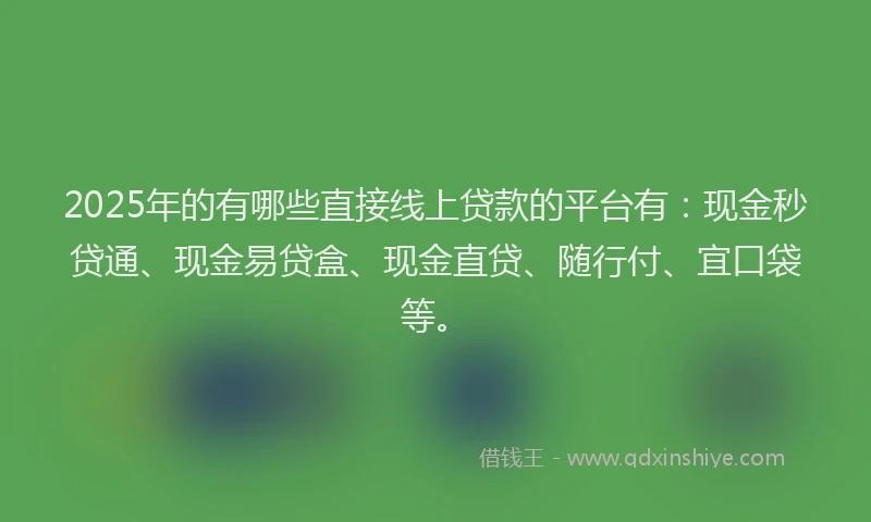 2025年的有哪些直接线上贷款的平台有：现金秒贷通、现金易贷盒、现金直贷、随行付、宜口袋等。