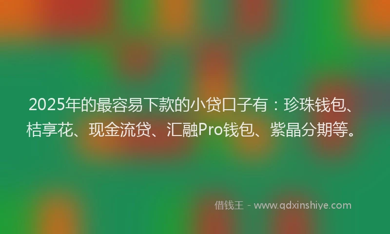 2025年的最容易下款的小贷口子有：珍珠钱包、桔享花、现金流贷、汇融Pro钱包、紫晶分期等。