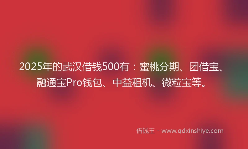 2025年的武汉借钱500有：蜜桃分期、团借宝、融通宝Pro钱包、中益租机、微粒宝等。
