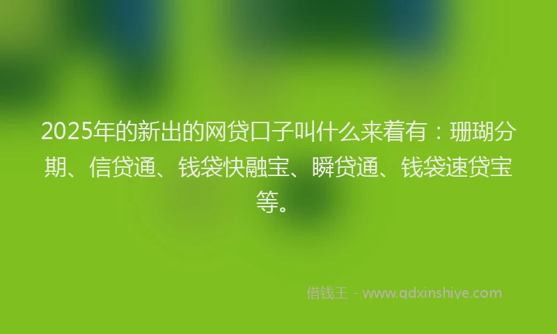 2025年的新出的网贷口子叫什么来着有：珊瑚分期、信贷通、钱袋快融宝、瞬贷通、钱袋速贷宝等。