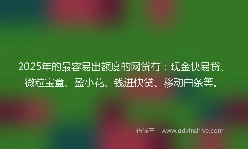 2025年的最容易出额度的网贷有：现金快易贷、微粒宝盒、盈小花、钱进快贷、移动白条等。