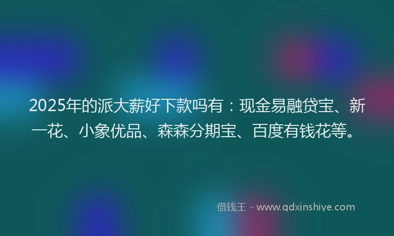 2025年的派大薪好下款吗有：现金易融贷宝、新一花、小象优品、森森分期宝、百度有钱花等。