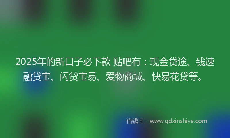 2025年的新口子必下款 贴吧有：现金贷途、钱速融贷宝、闪贷宝易、爱物商城、快易花贷等。