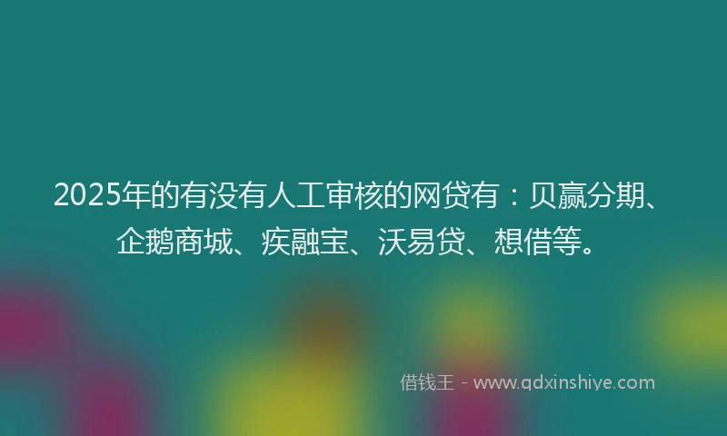 2025年的有没有人工审核的网贷有：贝赢分期、企鹅商城、疾融宝、沃易贷、想借等。