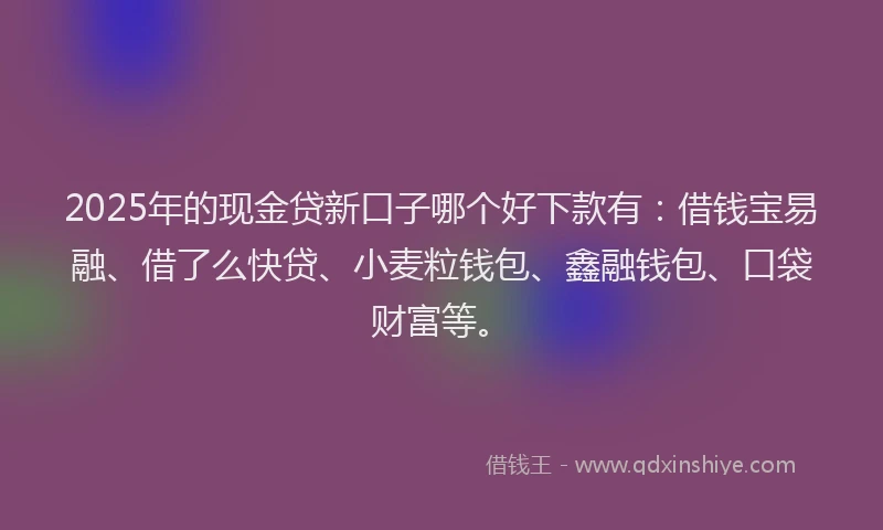 2025年的现金贷新口子哪个好下款有:借钱宝易融、借了么快贷、小麦粒钱包、鑫融钱包、口袋财富等。