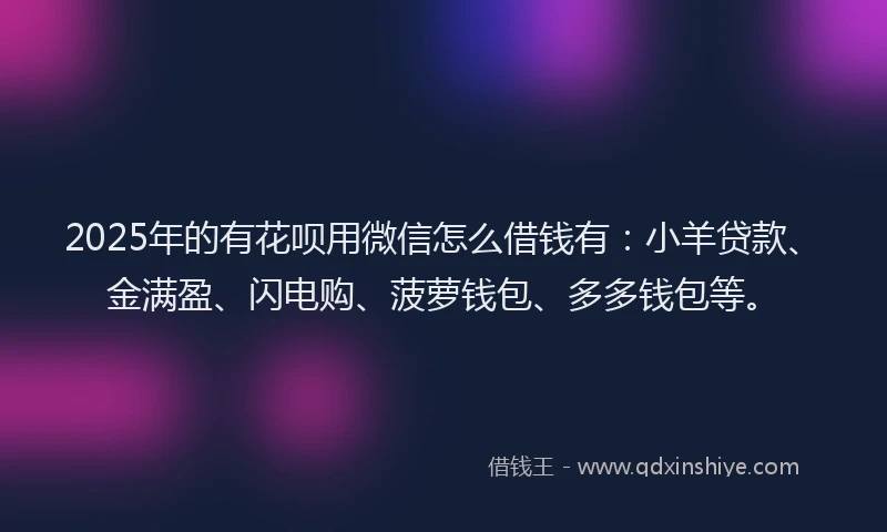 2025年的有花呗用微信怎么借钱有：小羊贷款、金满盈、闪电购、菠萝钱包、多多钱包等。