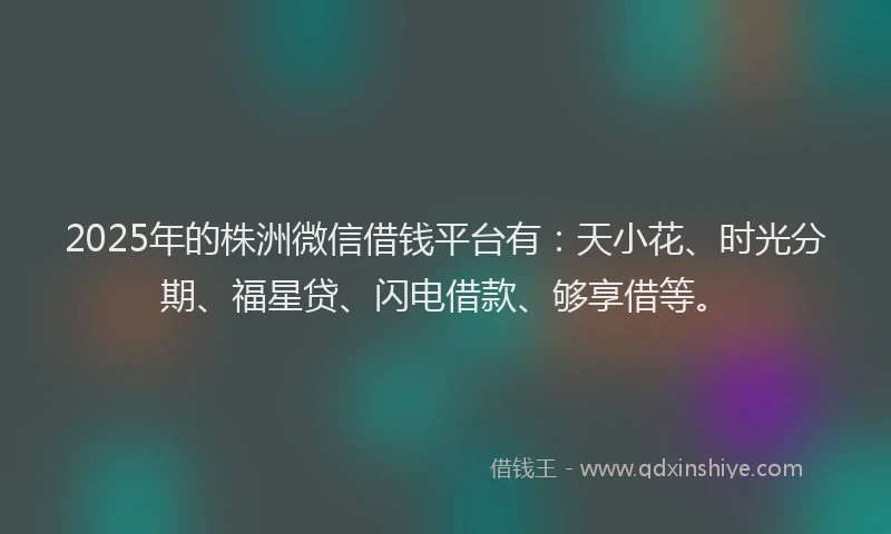 2025年的株洲微信借钱平台有：天小花、时光分期、福星贷、闪电借款、够享借等。