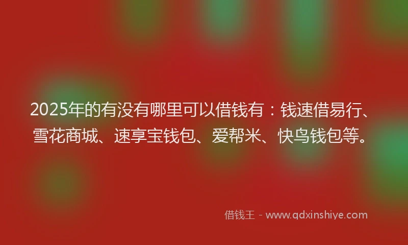2025年的有没有哪里可以借钱有：钱速借易行、雪花商城、速享宝钱包、爱帮米、快鸟钱包等。