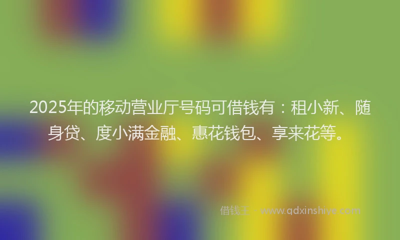 2025年的移动营业厅号码可借钱有：租小新、随身贷、度小满金融、惠花钱包、享来花等。