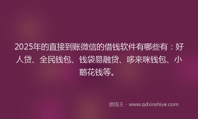 2025年的直接到账微信的借钱软件有哪些有：好人贷、全民钱包、钱袋易融贷、哆来咪钱包、小鹅花钱等。