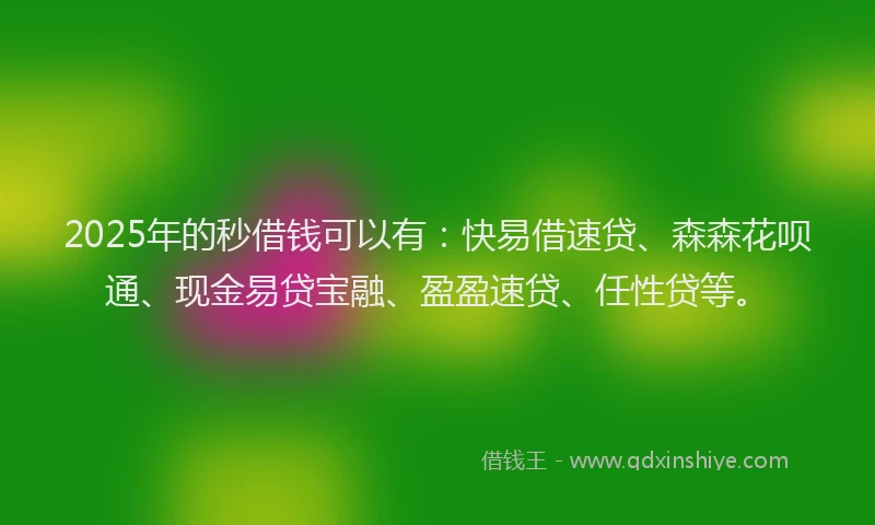 2025年的秒借钱可以有：快易借速贷、森森花呗通、现金易贷宝融、盈盈速贷、任性贷等。