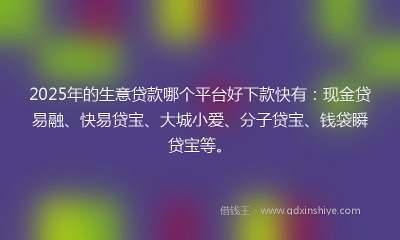 2025年的生意贷款哪个平台好下款快有：现金贷易融、快易贷宝、大城小爱、分子贷宝、钱袋瞬贷宝等。
