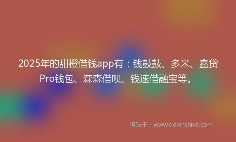 2025年的甜橙借钱app有：钱鼓鼓、多米、鑫贷Pro钱包、森森借呗、钱速借融宝等。