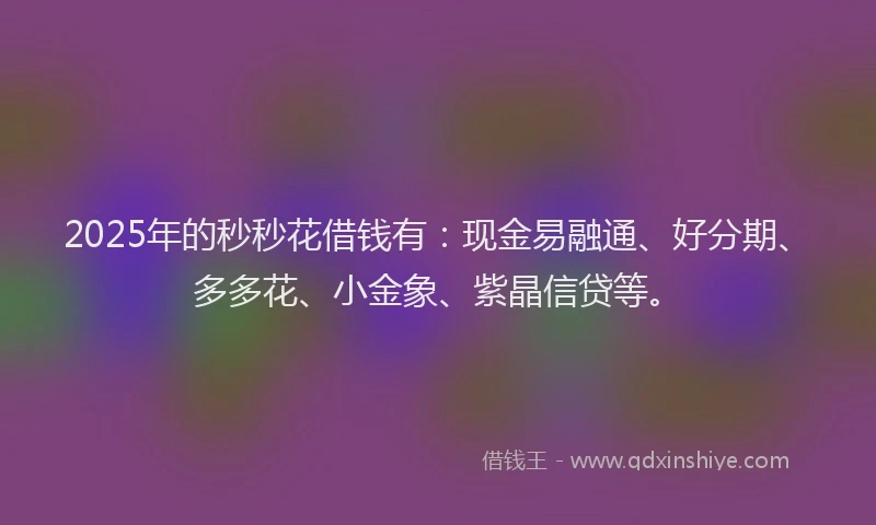 2025年的秒秒花借钱有:现金易融通、好分期、多多花、小金象、紫晶信贷等。