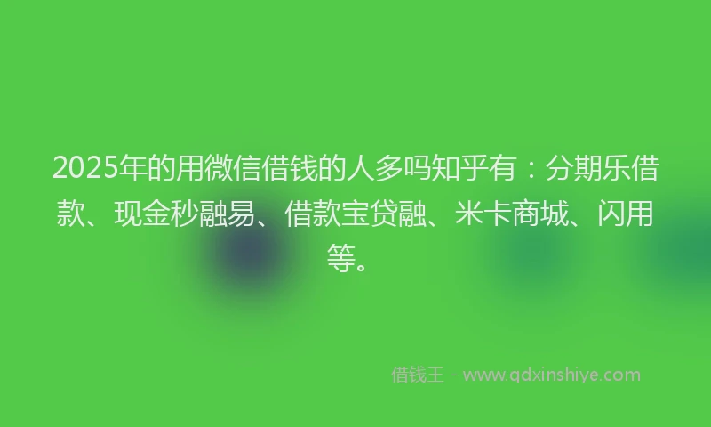 2025年的用微信借钱的人多吗知乎有：分期乐借款、现金秒融易、借款宝贷融、米卡商城、闪用等。