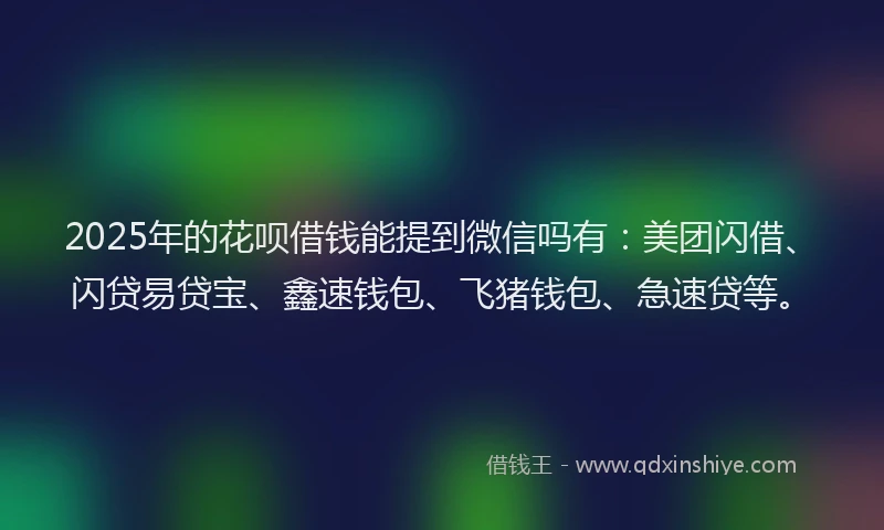 2025年的花呗借钱能提到微信吗有：美团闪借、闪贷易贷宝、鑫速钱包、飞猪钱包、急速贷等。